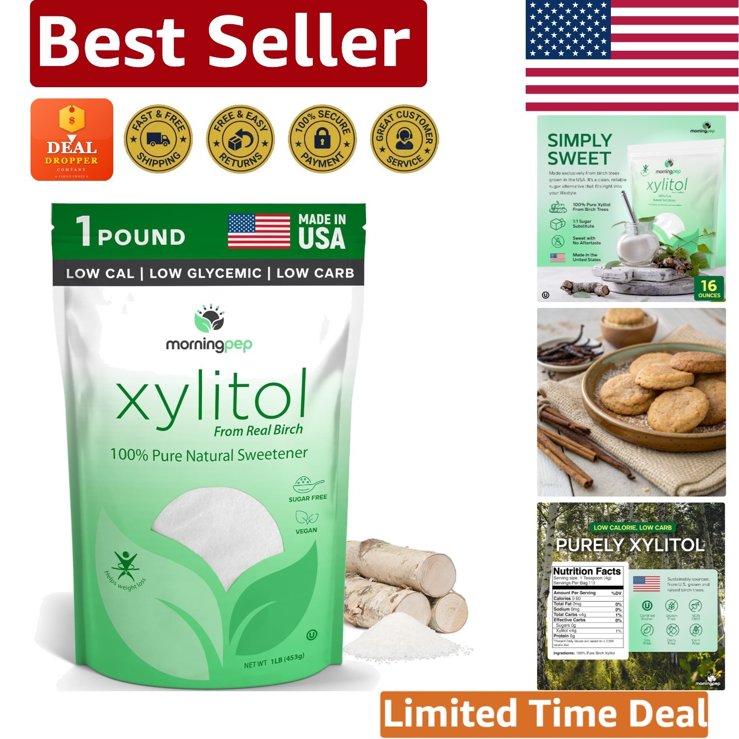Pure Birch Xylitol – Keto-Friendly Sweetener, 16 oz, No Aftertaste, Non-GMO
