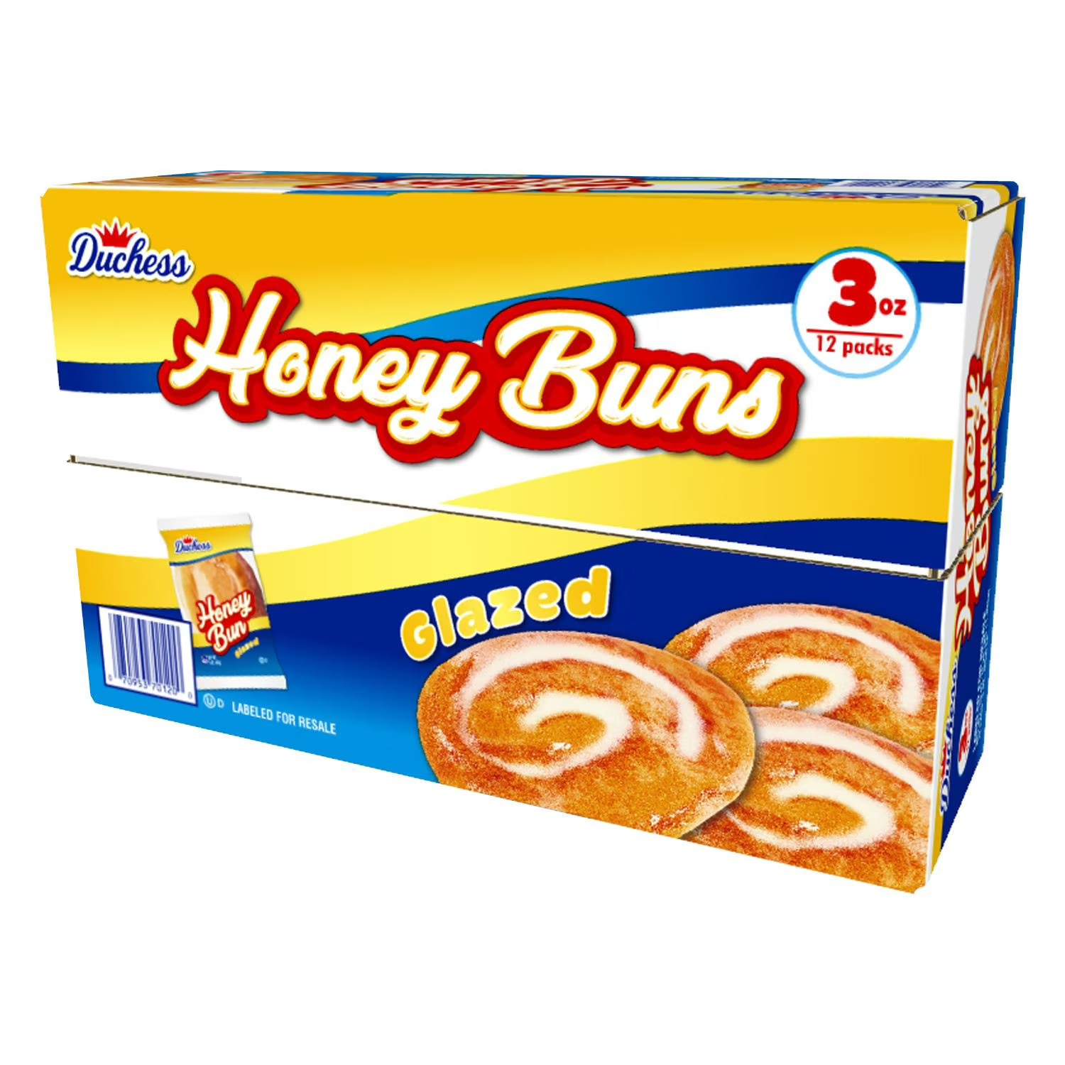 Duchess Honey Buns 3 oz, 12 Pack – Sweet Glazed Snack Pastries, Fresh & Tasty.