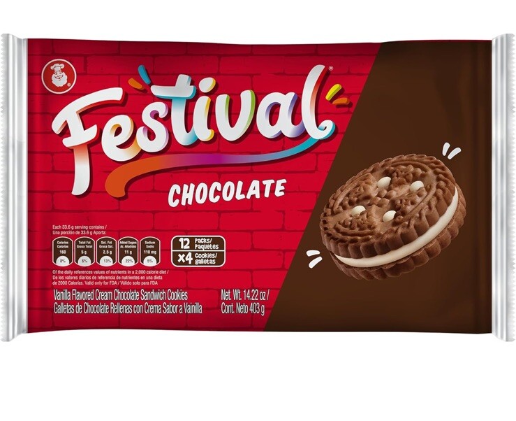 Festival galletas Chocolate Flavored Cream Sandwich Cookies 14.2 Oz