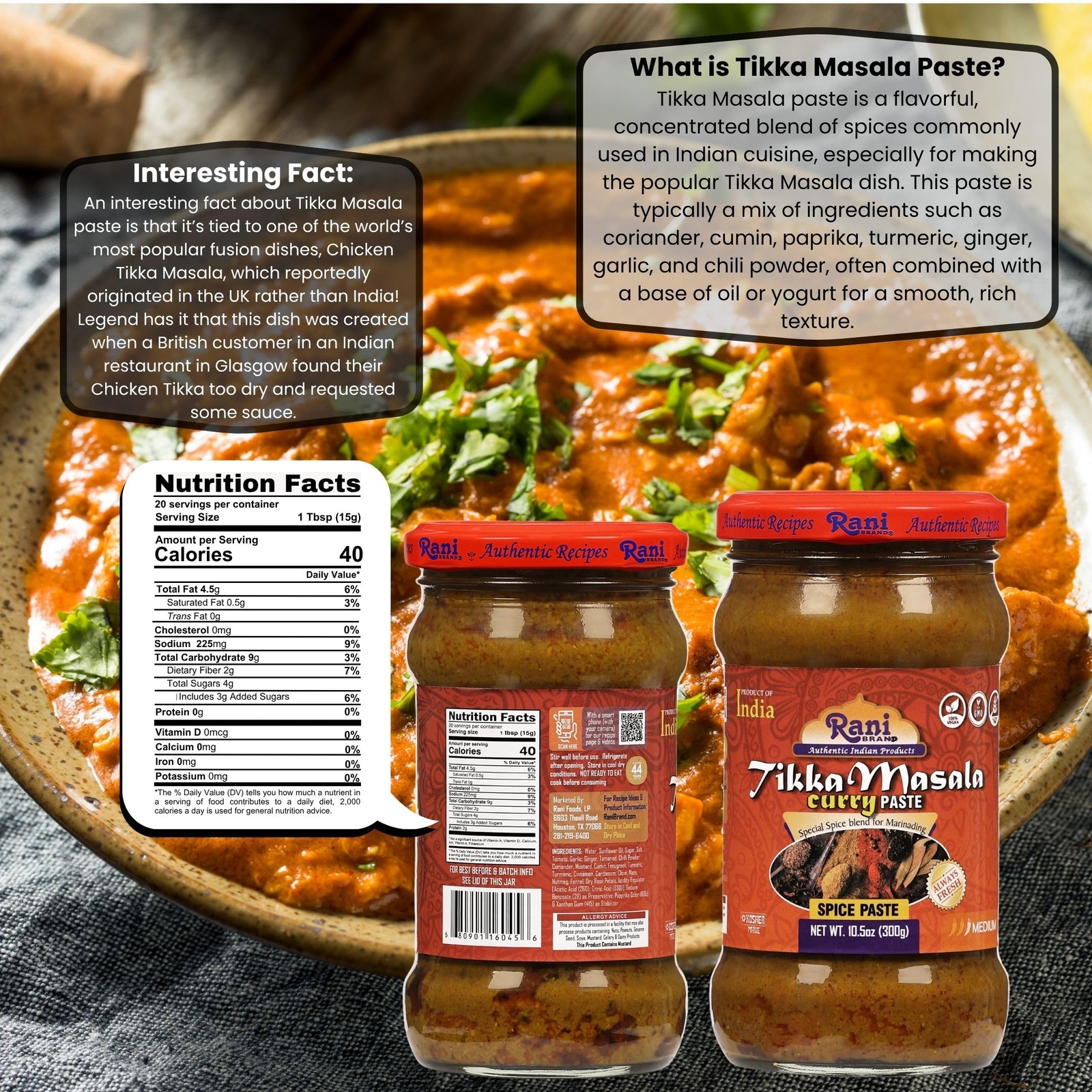 Rani Tikka Masala Cooking Spice Paste 10.5oz (300g) Glass Jar