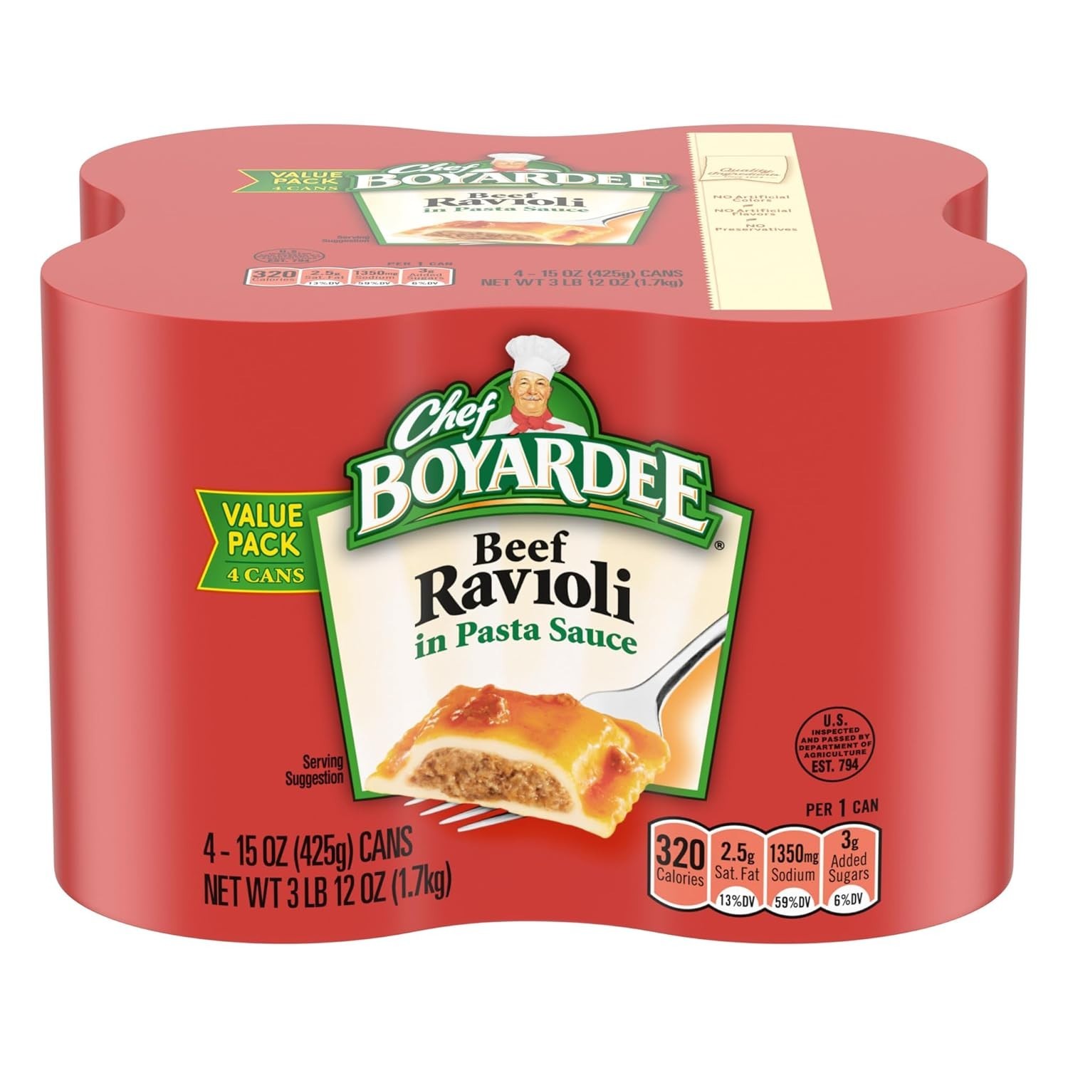 Nostalgic Beef Ravioli Meal Prep – 4 Pack of 15 oz Cans, 90 Seconds Ready