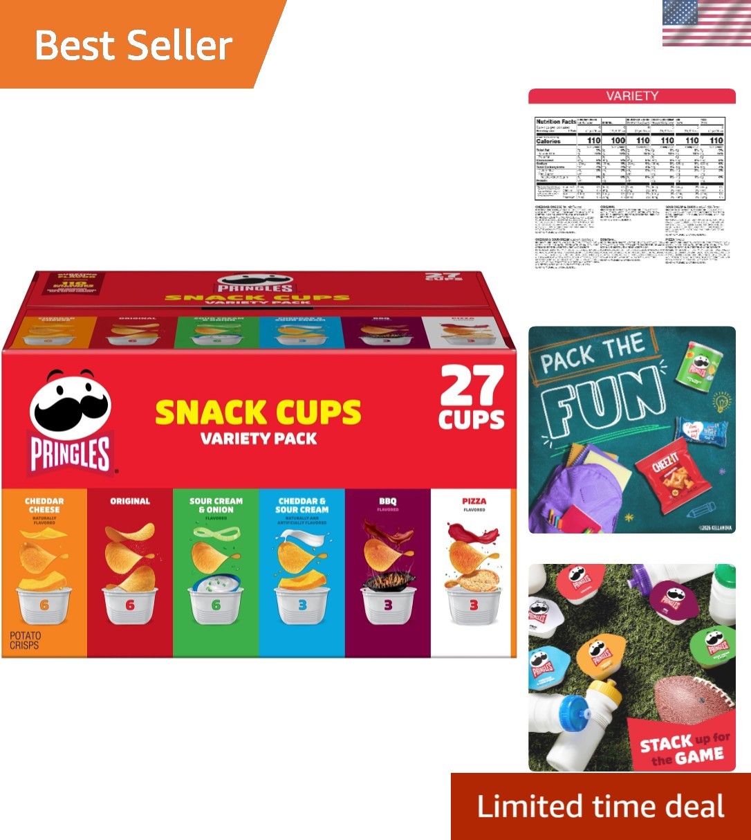 Snack Smart: 27 Cups of Pringles Potato Crisps, 19.5oz, Perfect for Lunchboxes