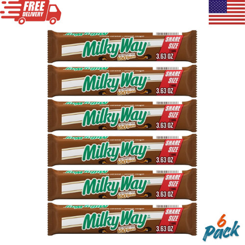 Milky Way Milk Chocolate Candy Bar Share Size 3.63 oz 6 Pack Sweet Snack