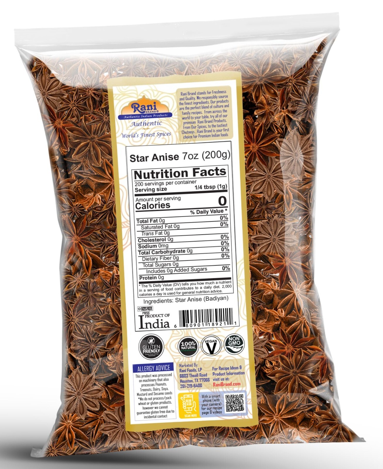 Rani Star Anise Seeds, Whole Pods (Badian Khatai) Spice 7oz (200g)