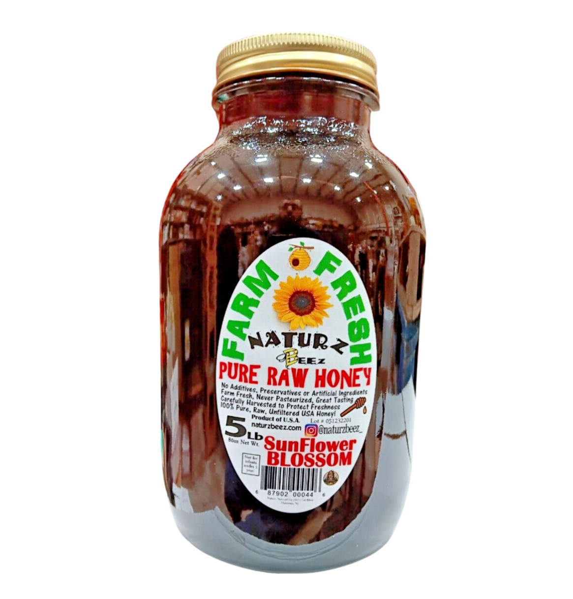 RAW HONEY SUNFLOWER BLOSSOM 5 LB 100% PURE RAW UNFILTERED Glass 5Lb