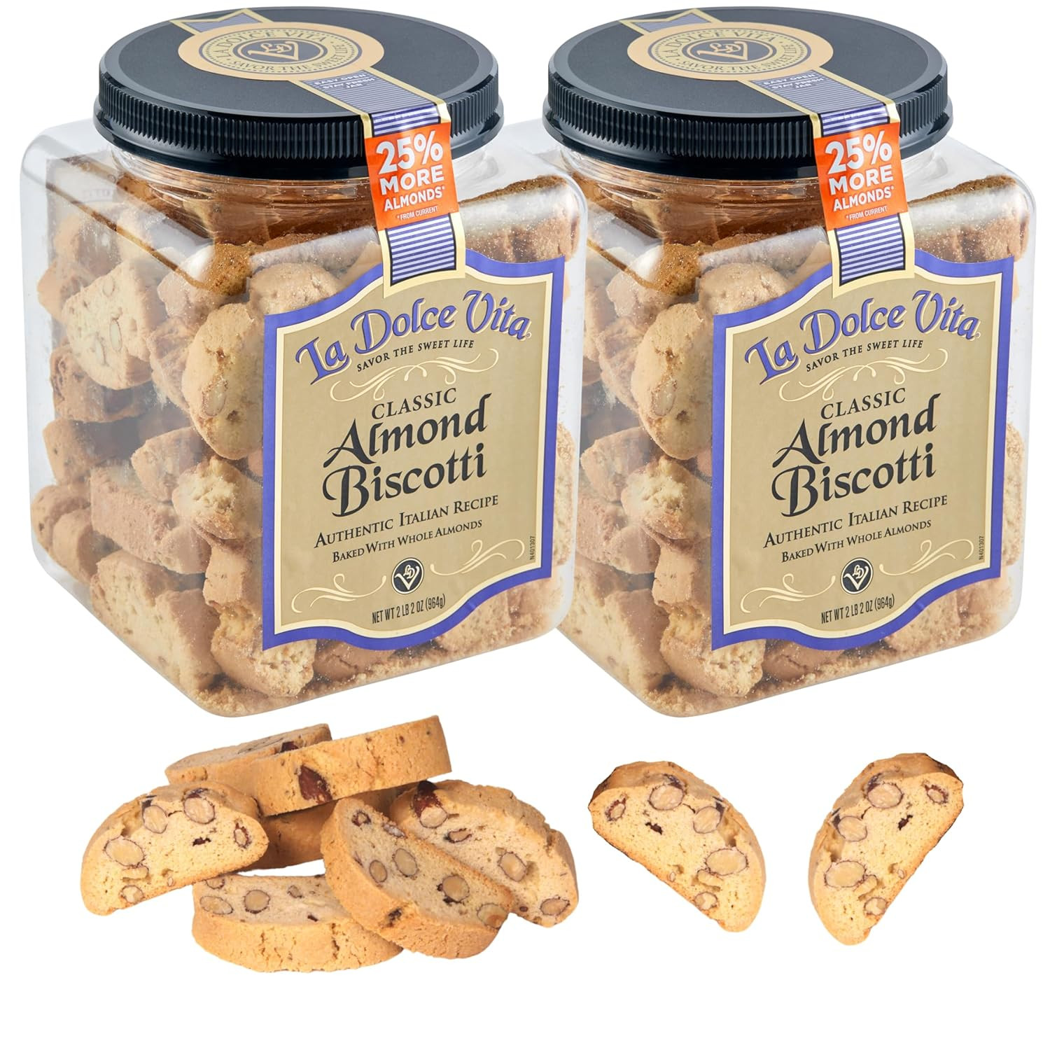 La Dolce Vita Almond Biscotti – 2 Tubs – 34Oz of Biscotti Italian Cookies – Ital