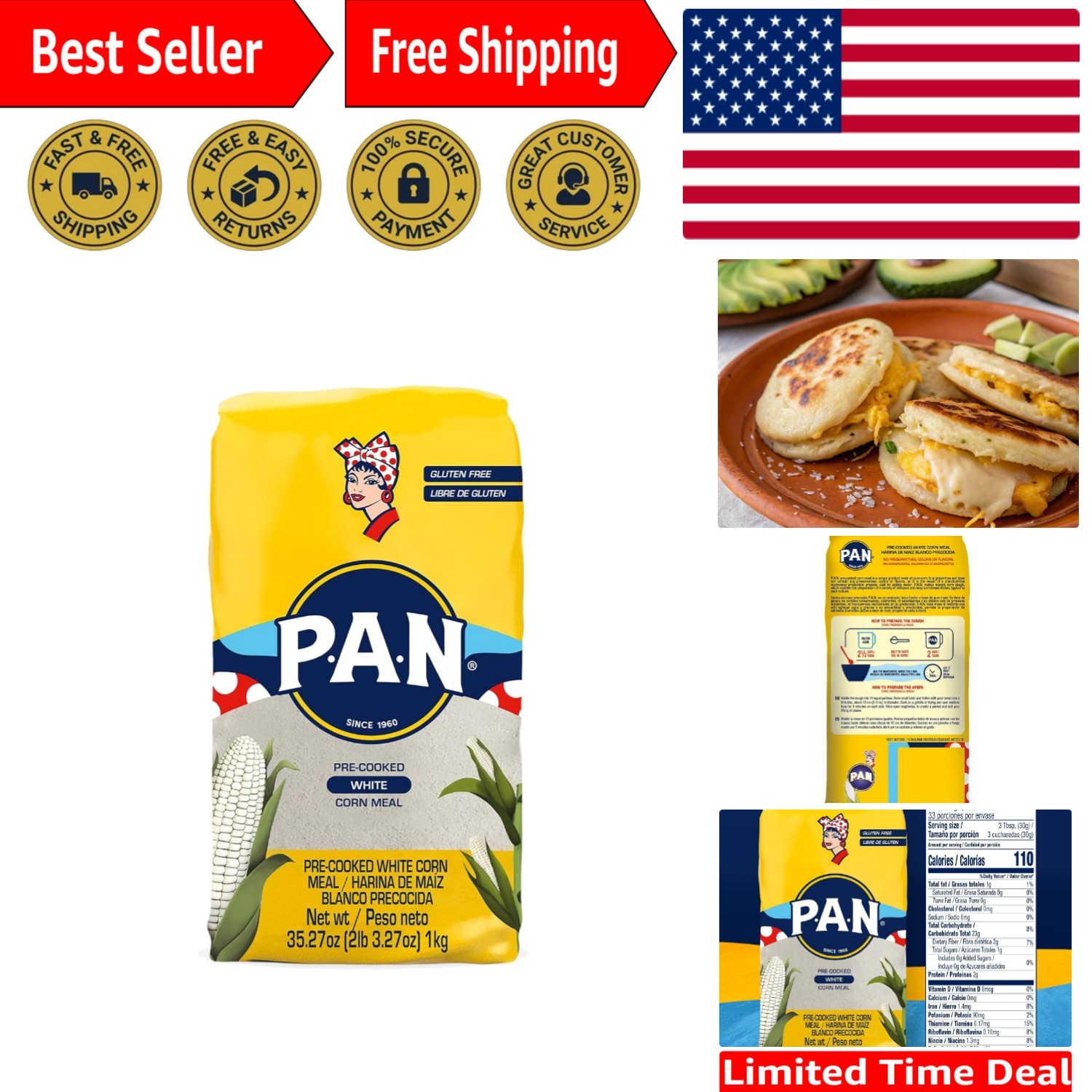 Gluten Free White Corn Meal – Pre-Cooked for Authentic Arepas 35.27 Oz