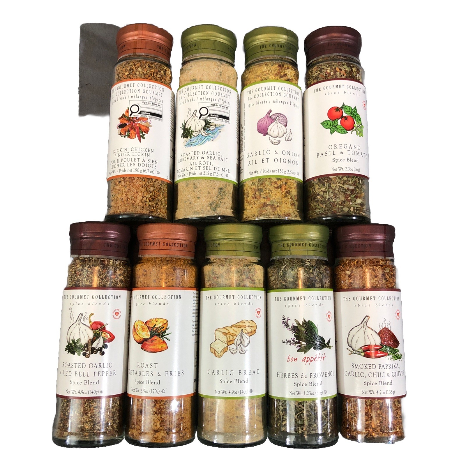 The Gourmet Collection 9 Spice Blend Glass Jars Seasoning ~ Set of 9 NEW