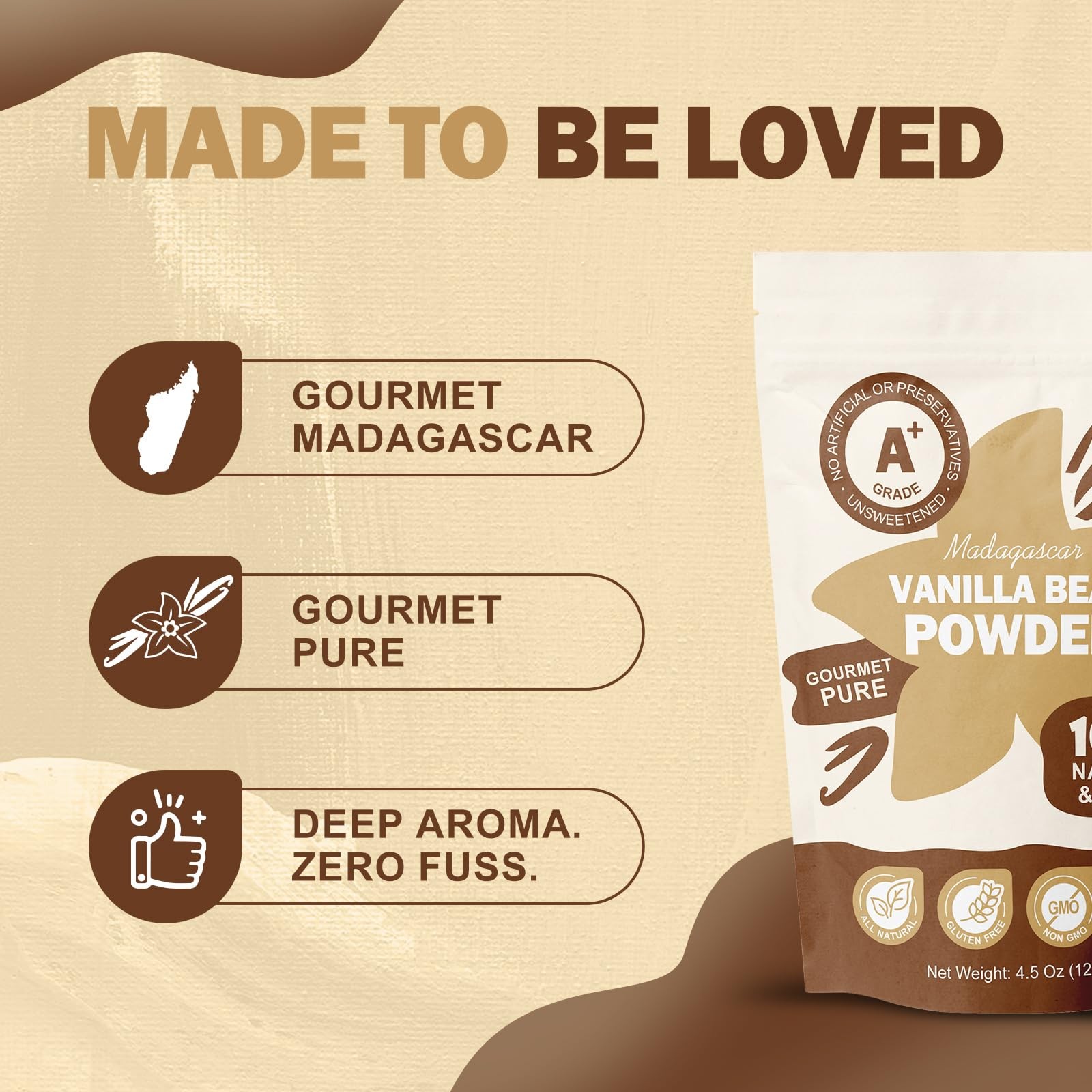 Pure Madagascar Vanilla Powder 4.5 oz, A+ Grade Whole Bean Ground Fine Gourme…
