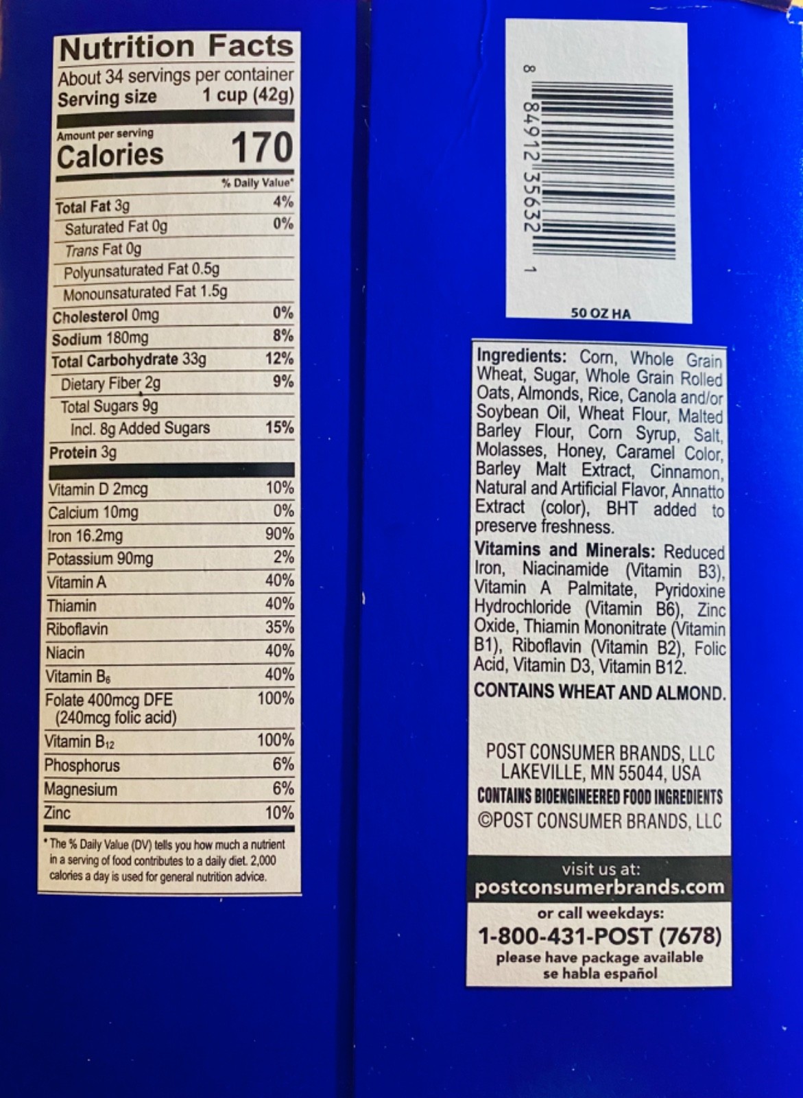 Post Honey Bunches of Oats w/Almonds Cereal, 100 oz (4-25 oz bags), 4/2027