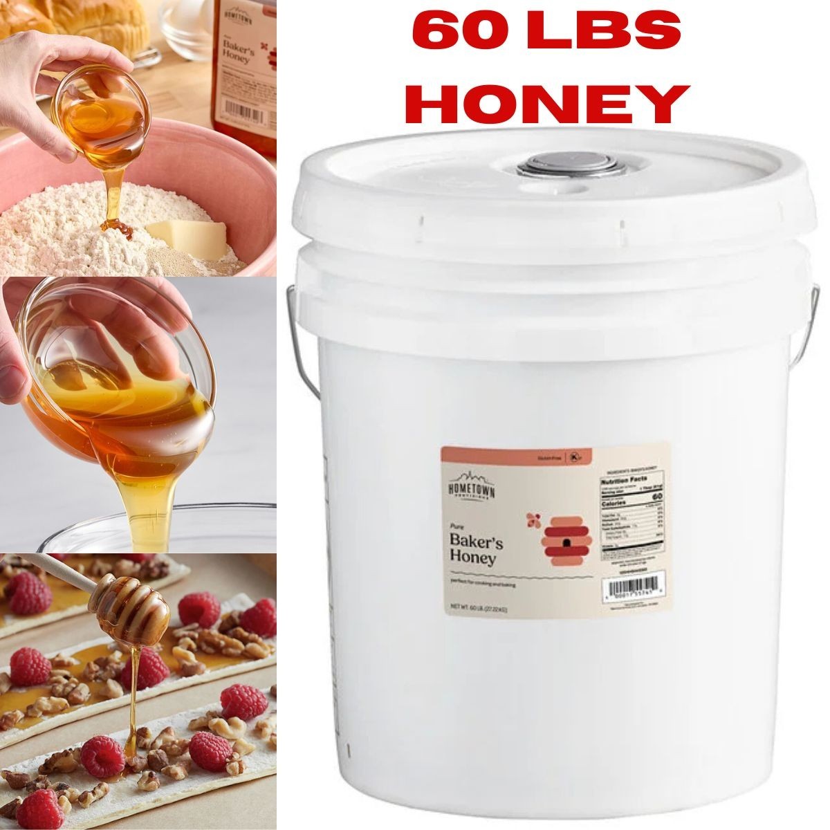 Pure Honey 60 LB Bulk 5 Gallon Pail Natural Kosher Gluten Free Bakers Special