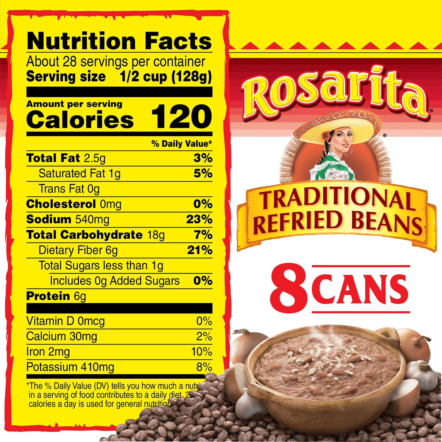 Rosarita Refried Beans 16 oz 8 Pack Mexican Style Taco Enchilada Side Dish