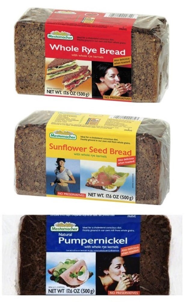 Gourmet High Fiber Bread Set – Whole Rye, Pumpernickel & Sunflower Seed, 52.8 Oz