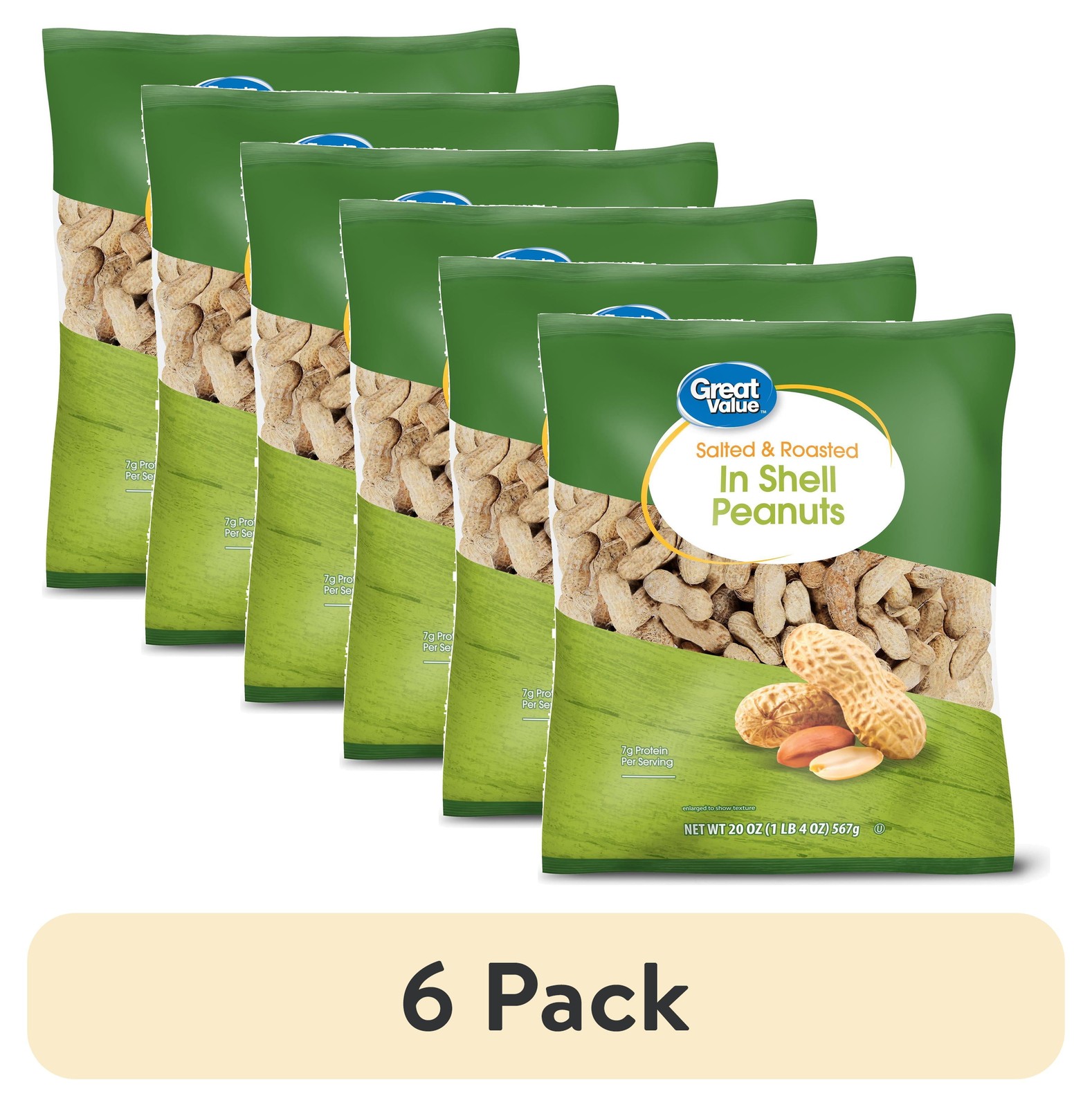 (6 pack) Salted & Roasted in Shell Peanuts, 20 oz