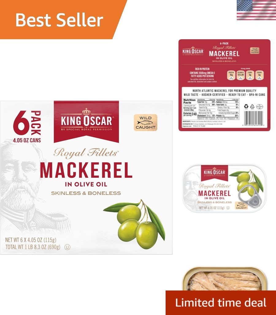 Heart-Healthy Mackerel Fillets in Olive Oil – Wild Caught, 6 Pack, Gluten-Free