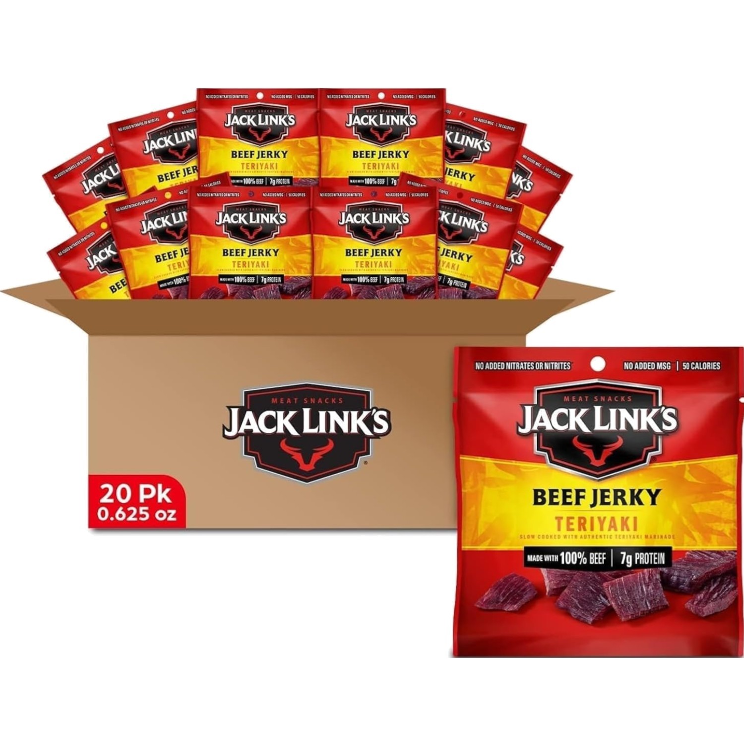 Beef Jerky Pack Multi 20 Bags Teriyaki 0.625oz Protein Snacks Ready to Eat