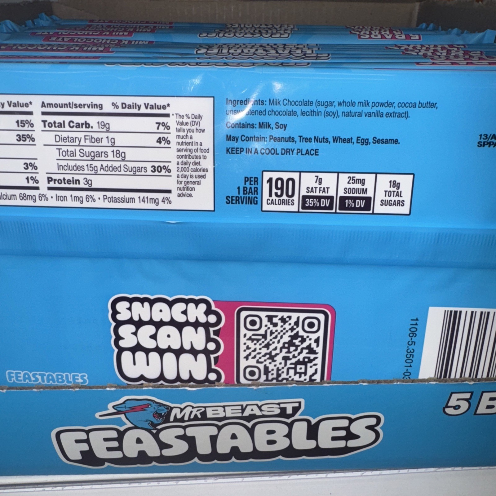 Mr Beast FEASTABLES Milk Chocolate 10 Bars 1.24oz Snack Size, Two 5 Packs