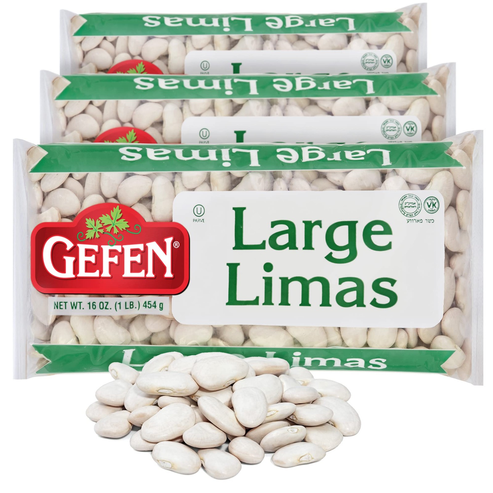 Gefen Premium Quality Large Lima Beans, 16oz (3 Pack) 16 Ounce (Pack of 3)
