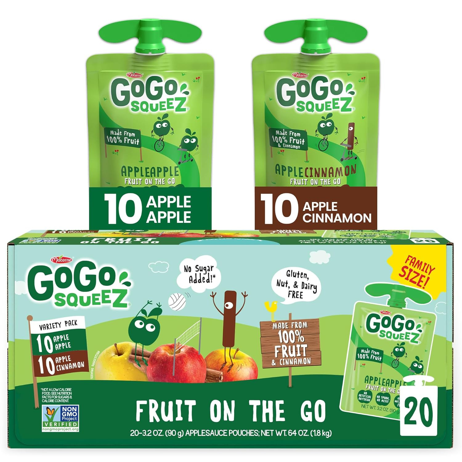 Applesauce and Fruit Puree Variety Pack, Apple & Cinnamon, 3.2 oz (Pack of 20),