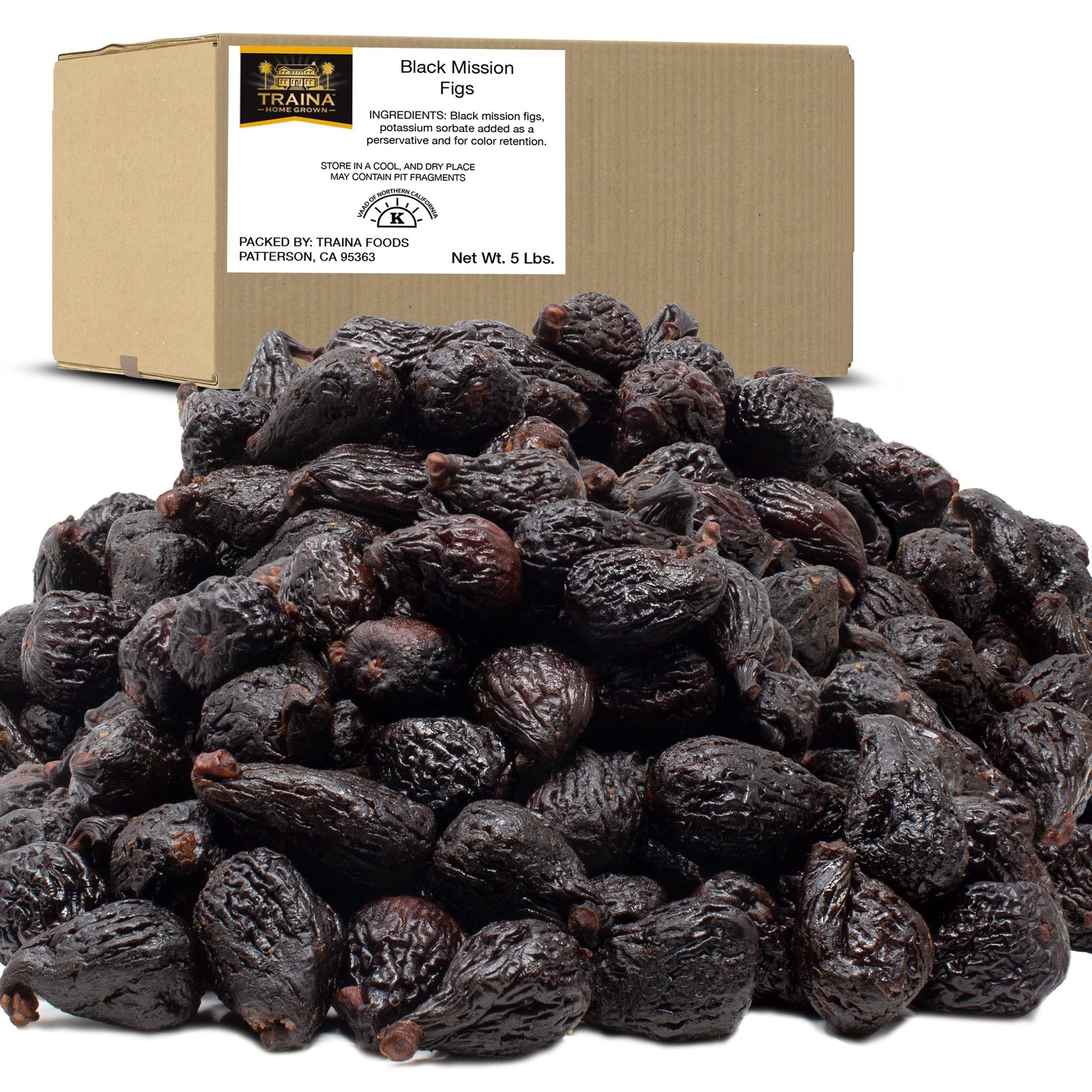 Traina Home Grown California Dried Whole Black Mission 5 Pound (Pack of 1)