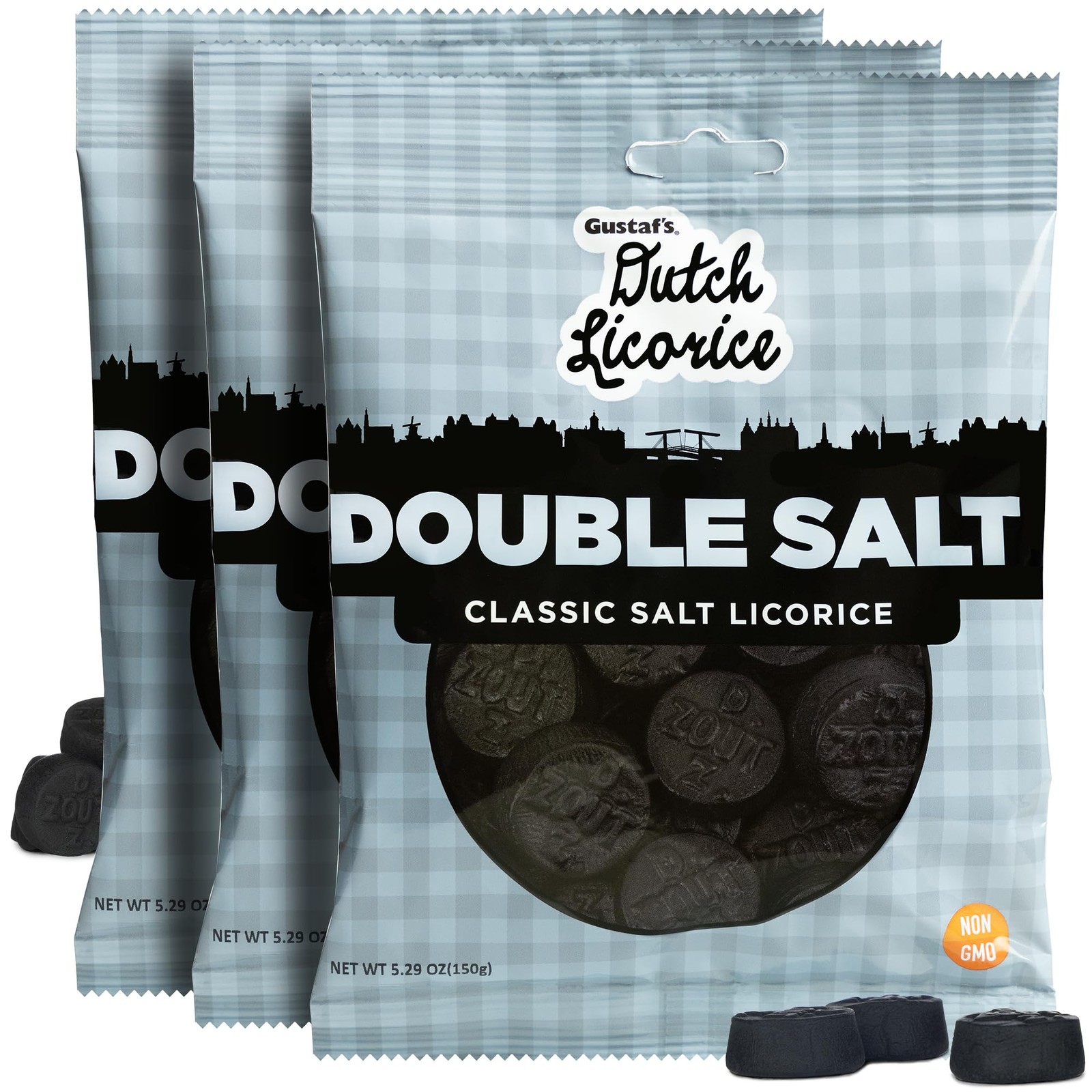 Dutch Licorice Double Salt Coins – 3 Pack of 5.2oz Bags – Salted Black Licori…
