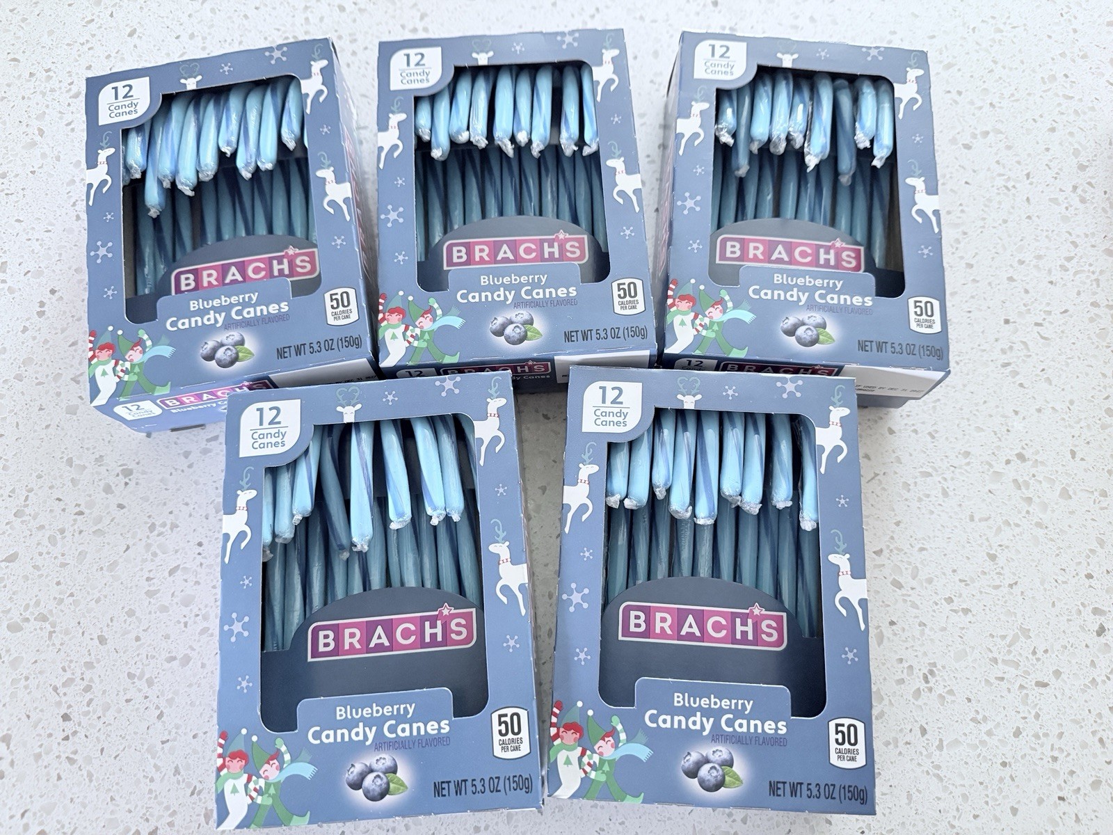 Brachs Blueberry Candy Canes 5 Boxes X 12 – 60 Total Canes Individually Sealed
