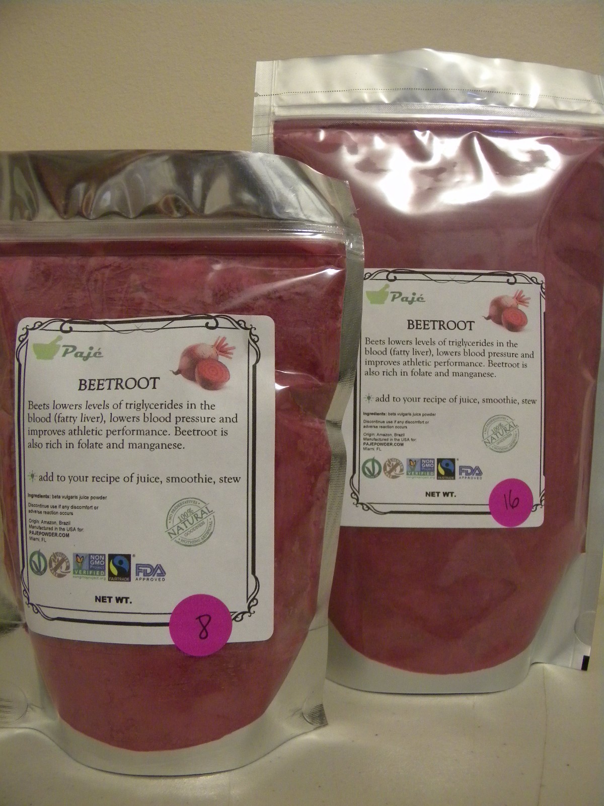 BEET powder 8oz – 1/2lb, energy, gluten free, nonGMO PAJE freeze dried fr Brazil