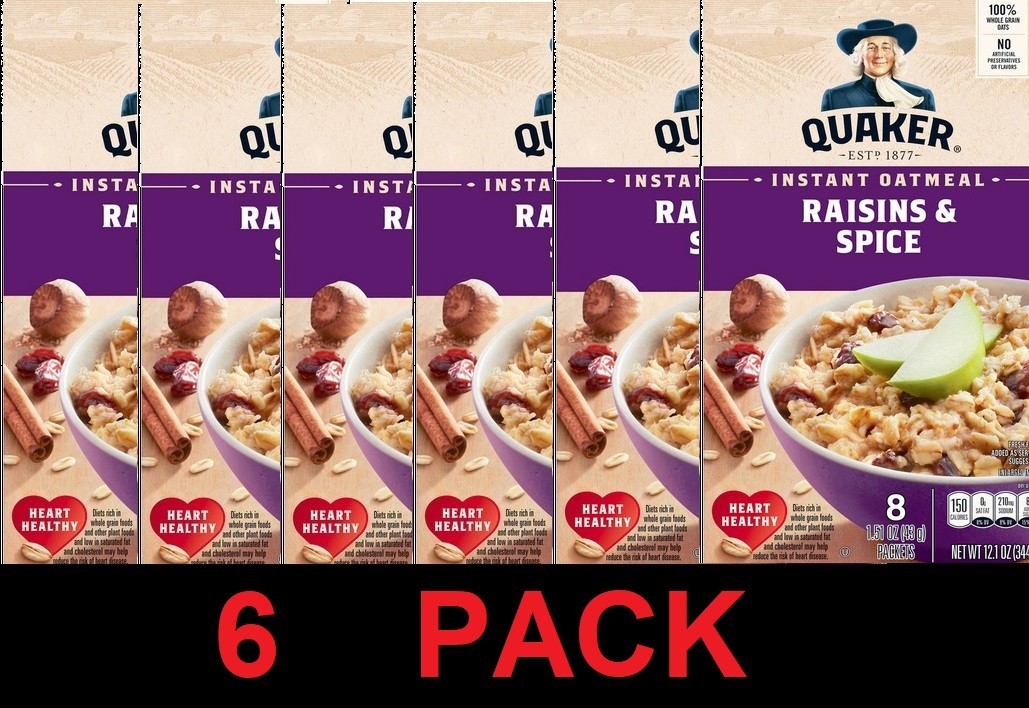 QUAKER Raisins & Spice Instant Oatmeal Whole Grain Oats – 12.1 oz Box – 6 PACK