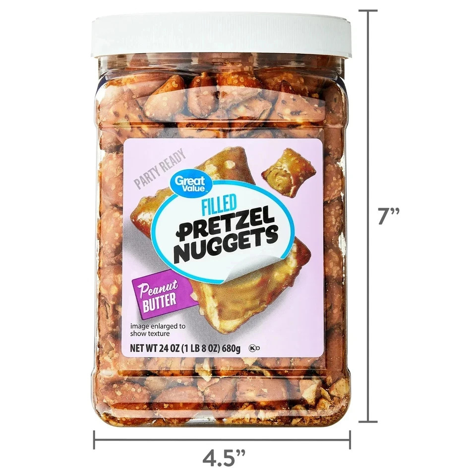 Great Value Peanut Butter Filled Pretzels | 24 oz Resealable Snack Tub