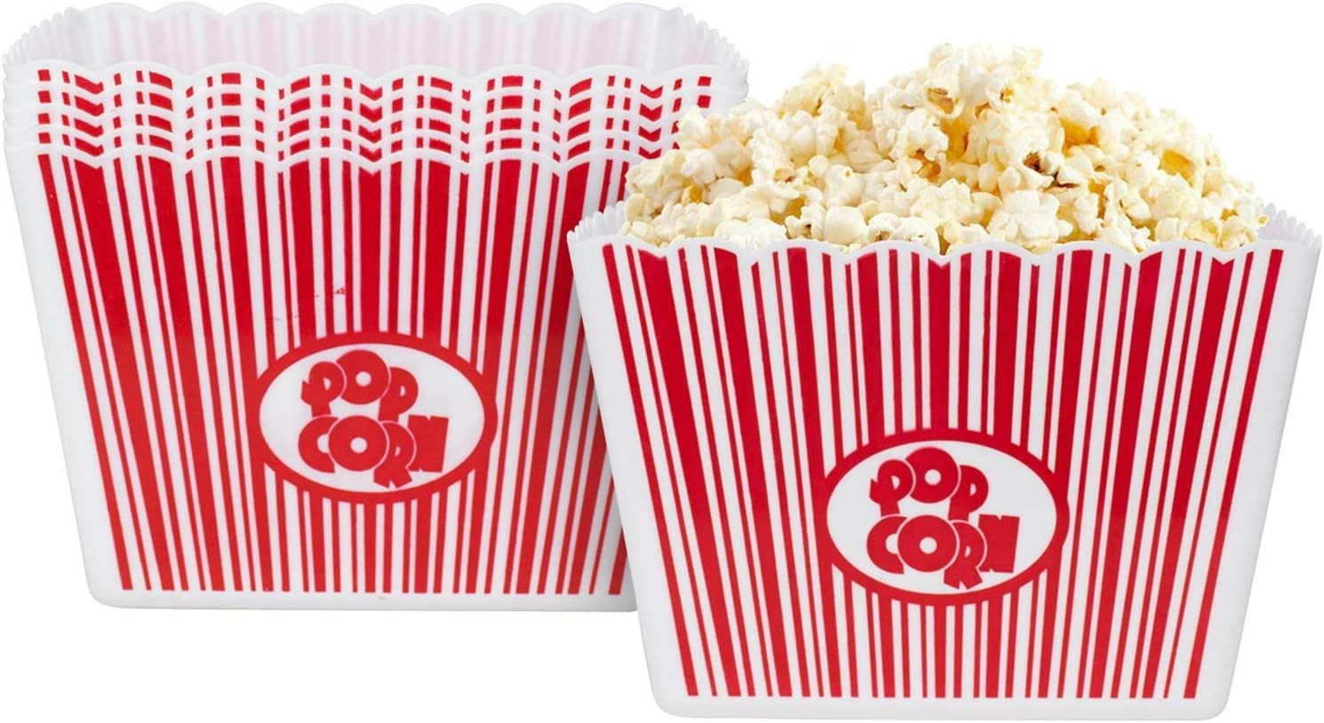 6 Pack Plastic Popcorn Buckets, Reusable Popcorn Bowl, Movie Theater Style Po…