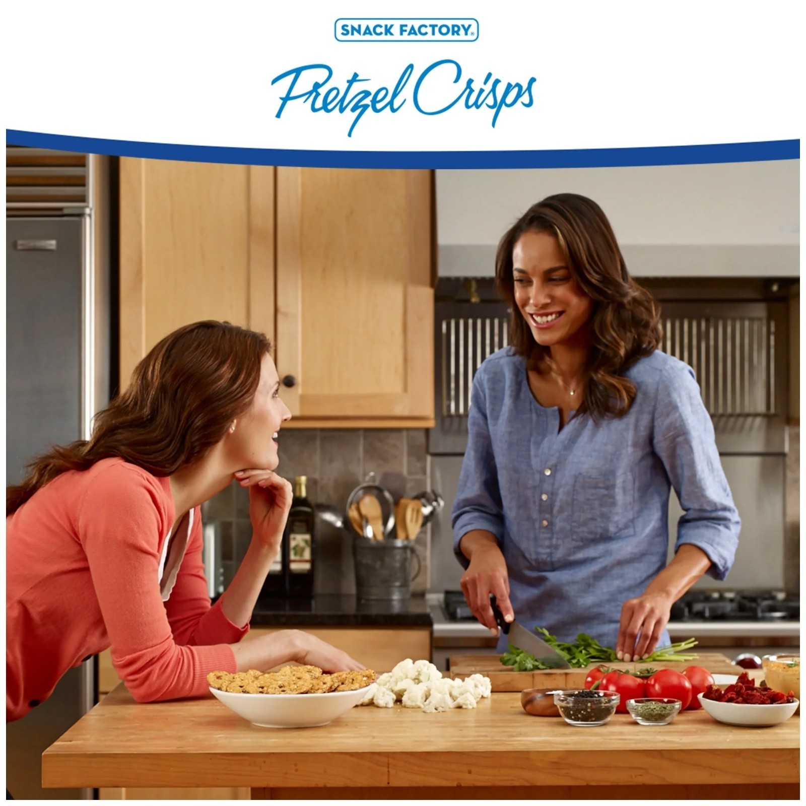 Snack Factory Garlic Parmesan Pretzel Crisps in a 14 oz party-size bag
