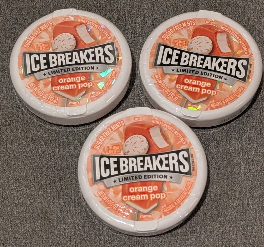 Lot 3 Ice Breakers Orange Cream Pop Mints 1.5 oz Discontinued Limited Edition