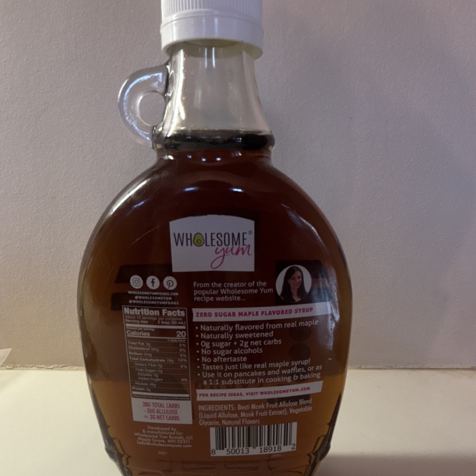 Wholesome Yum Zero Sugar Maple Syrup, Maple Flavor, Non-GMO, Vegan, 12 fl oz