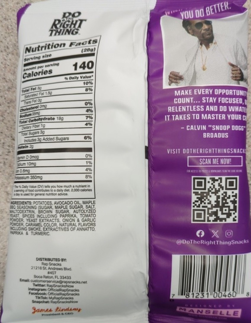 Rap Snacks Snoop Box Kettle Chips 36-Ct 1oz -Sour Cream Salt N Vinegar Mape BBQ