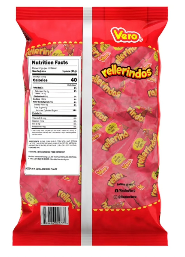 Rellerindos Vero Tamarind Mexican Hard Candy With Chili Filling 65 Pieces