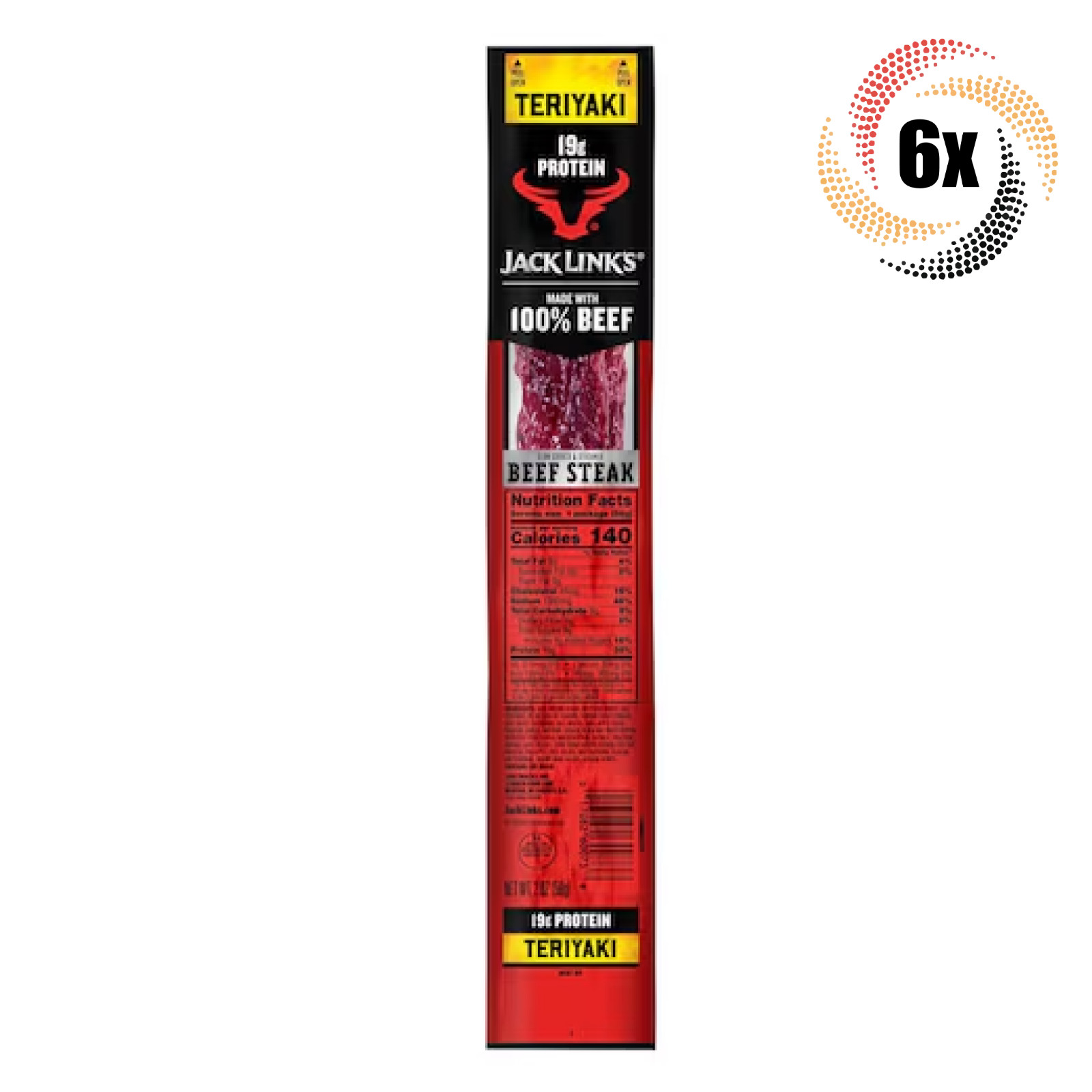 6x Packs Jack Link’s Teriyaki 100% Beef Steak Jerky | 2oz | 19G Protein
