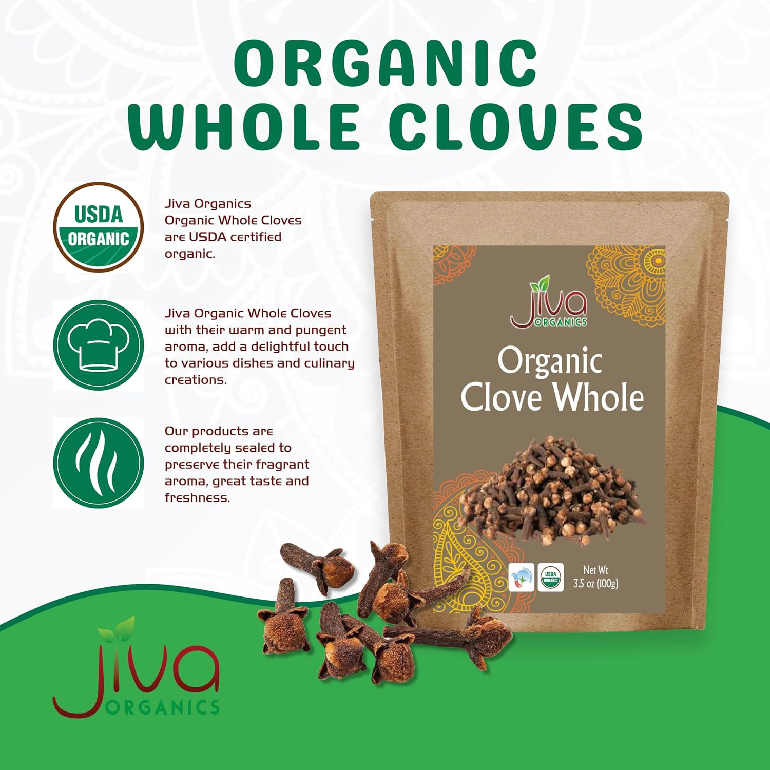 Jiva Organic Cloves Whole 3.5 Ounce Bag – Non-Gmo, Non Irradiated – Dried Clove