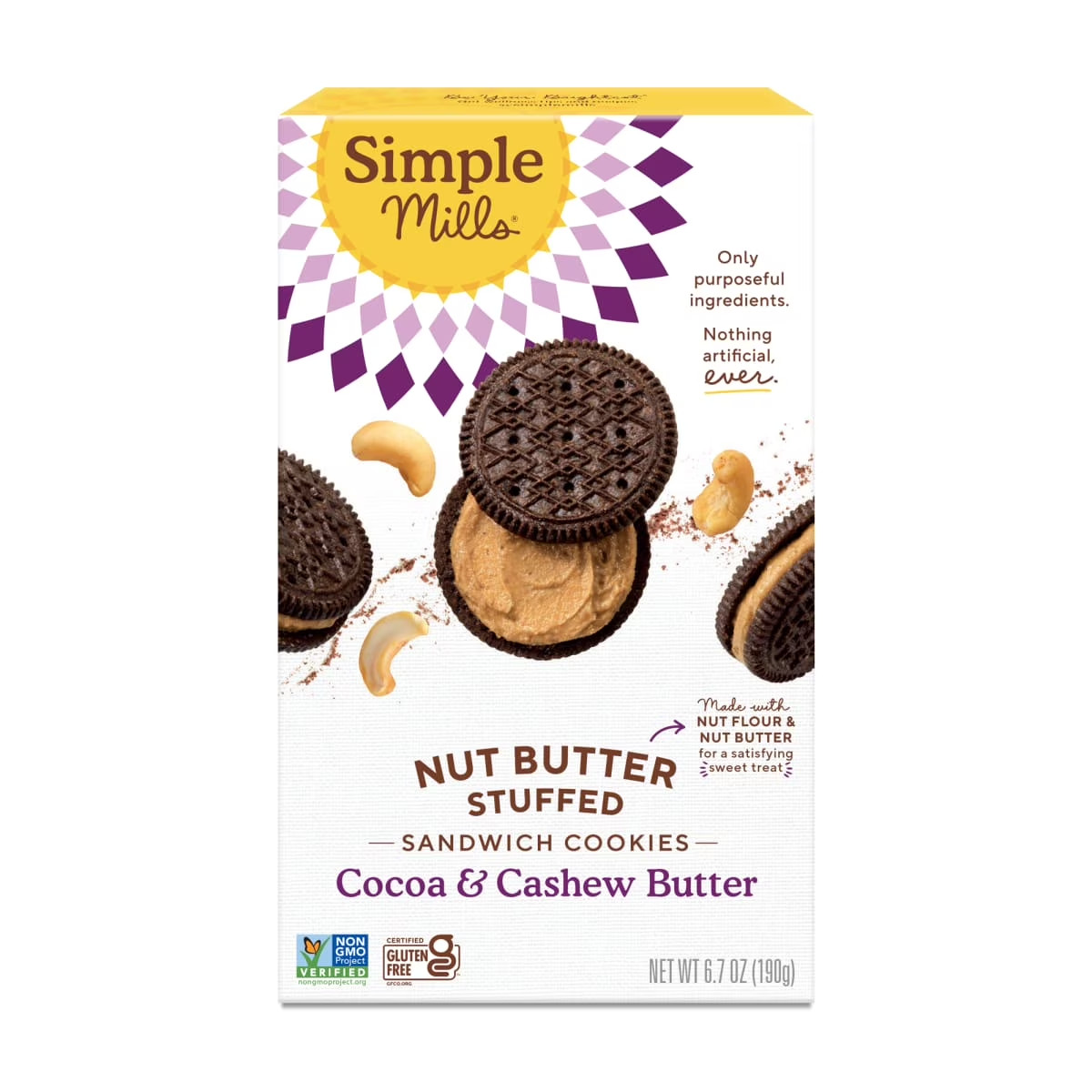 Simple Mills Nut Butter Stuffed Sandwich Cookies, Cocoa Cashew Creme, Gluten-Fre