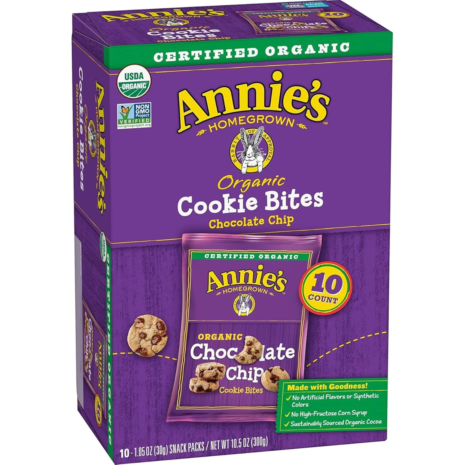 Annie’s Organic Chocolate Chip Cookie Bites, 10 Pouches, 10.5 oz