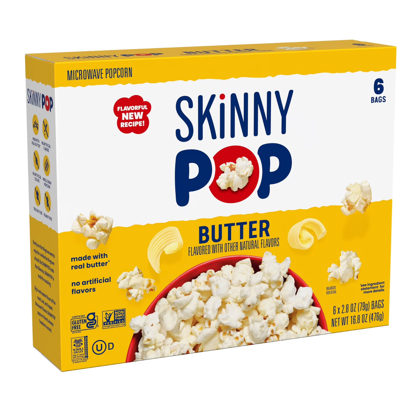 SKINNYPOP Butter Microwave Popcorn Snack, 2.8 oz Bag (6 Count)
