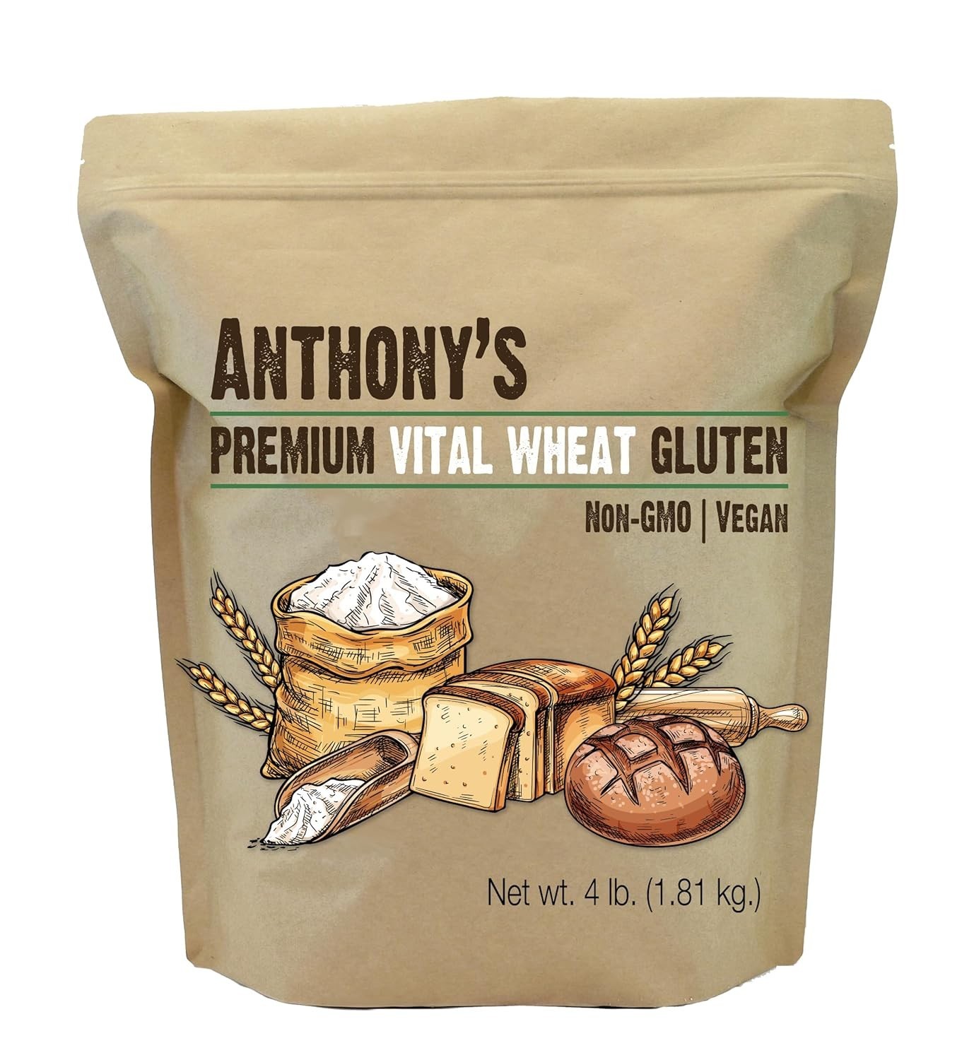 Anthony’s Vital Wheat Gluten, 4 Pound, Vegan, Non GMO, Keto Friendly, Low Carb