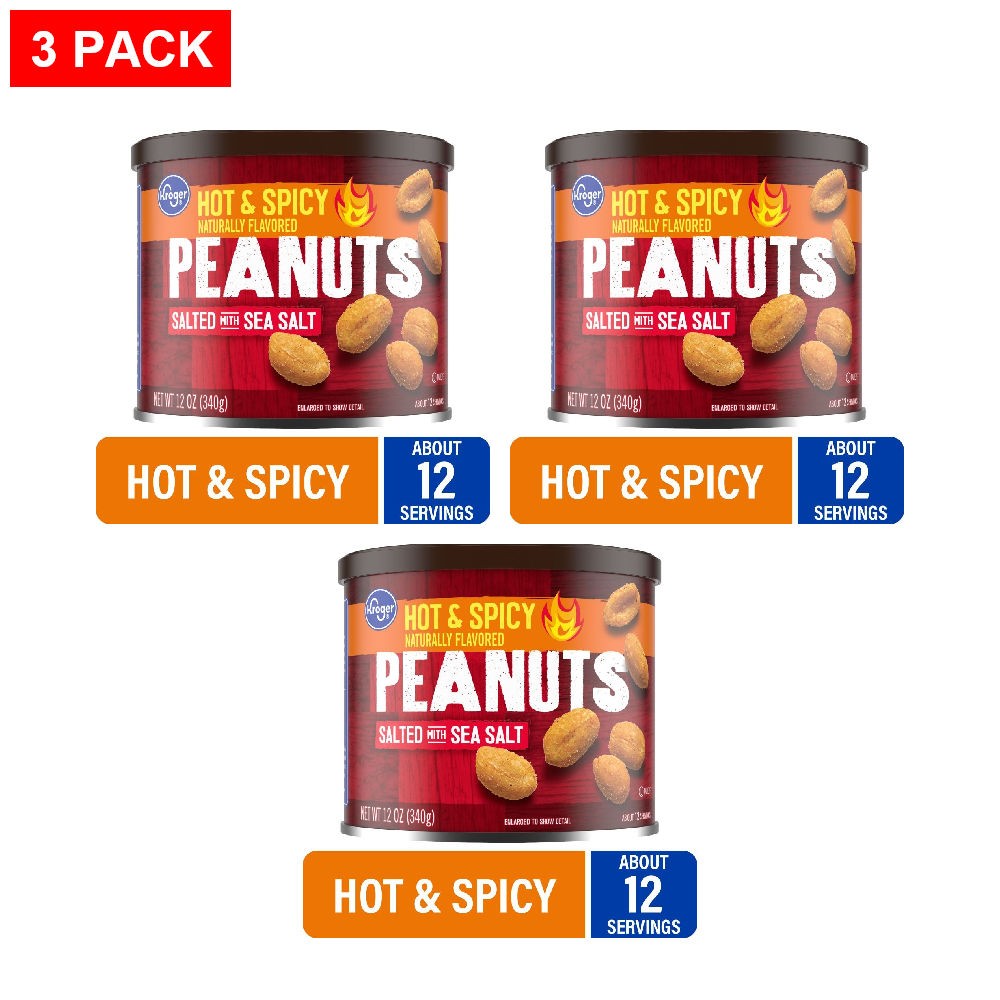 Kroger Hot & Spicy Sea Salted Peanuts 12 oz – Pack of 3