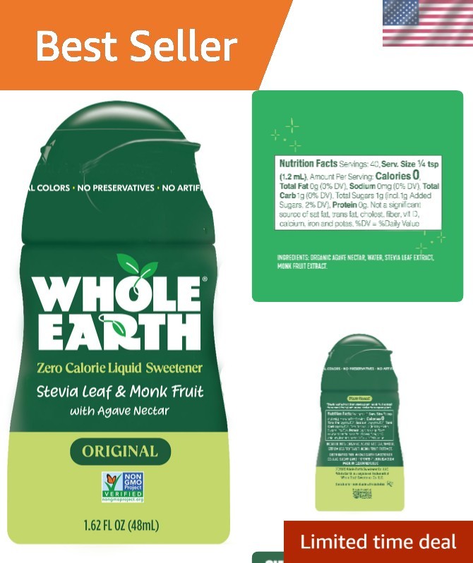 Convenient 1.62 Fl Oz Organic Liquid Sweetener with Stevia & Monk Fruit Extract