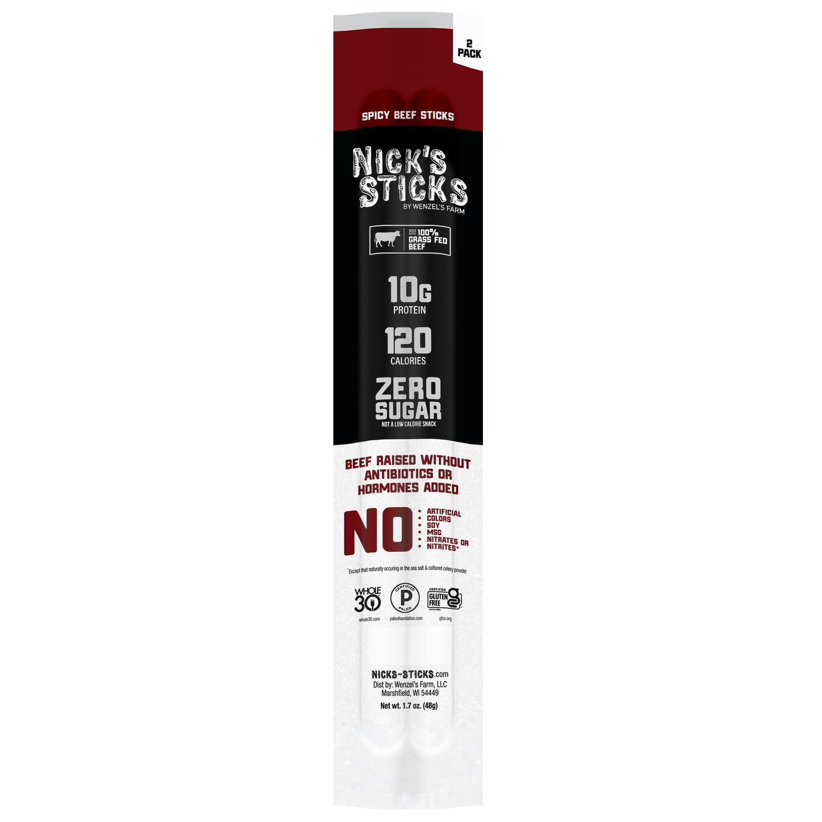 Nick’s Sticks Clean & Balanced 100% Grass-Fed Spicy 1.7 Ounce (Pack of 6)