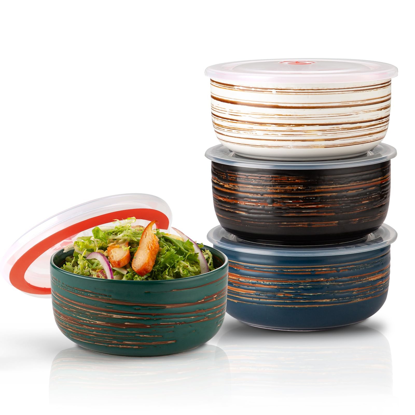 YUN TAO 23 OZ Ceramic Overnight Oats Containers with 6 ince, colorful