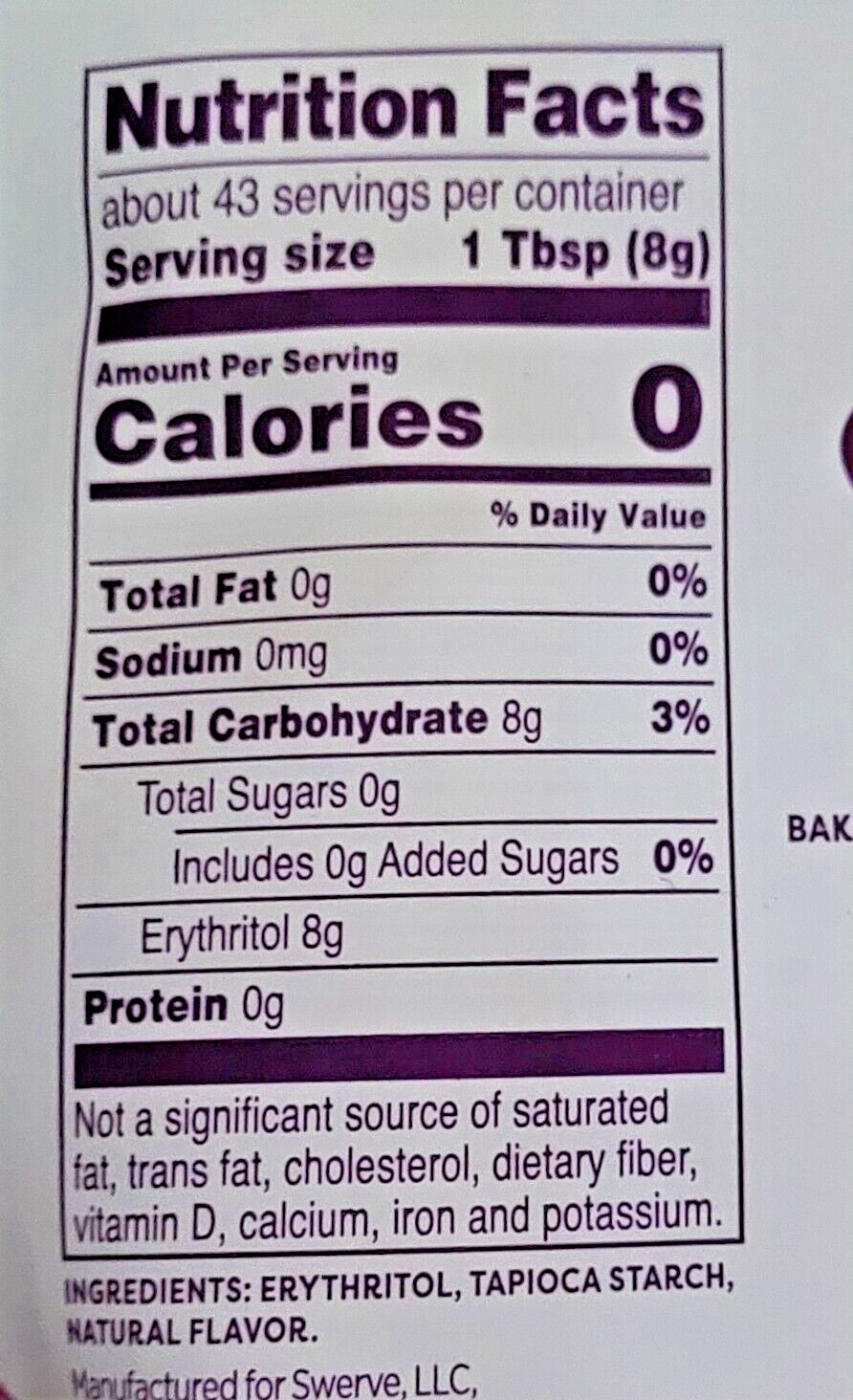 Swerve Sugar Replacement 2 CONFECTIONERS Plant Based 0 Calorie Sweetener 12 Oz.