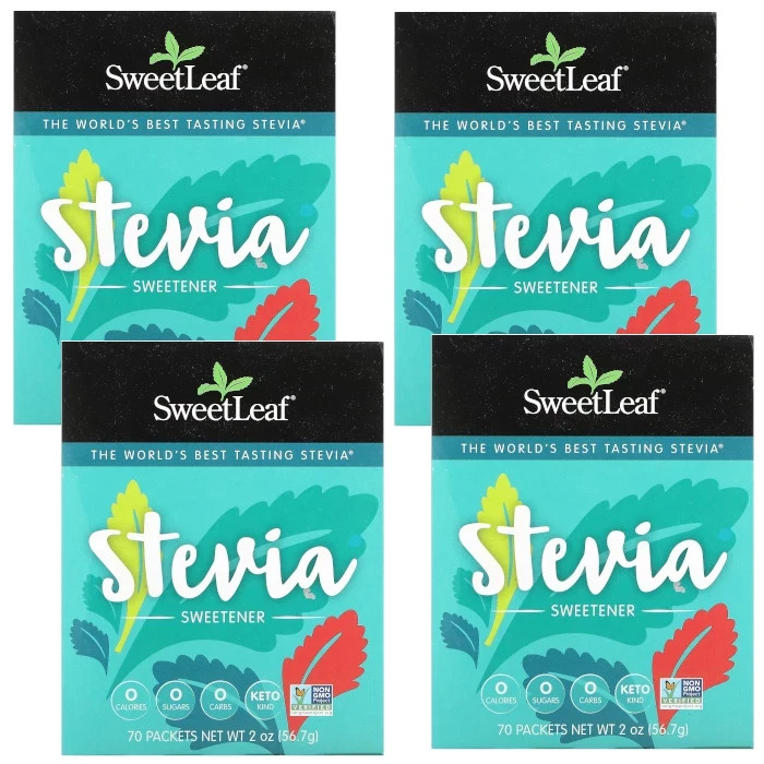 SweetLeaf Stevia Sweetener Powder (2 oz / 56.7 g) 70 Packets Each (Pack of 4)