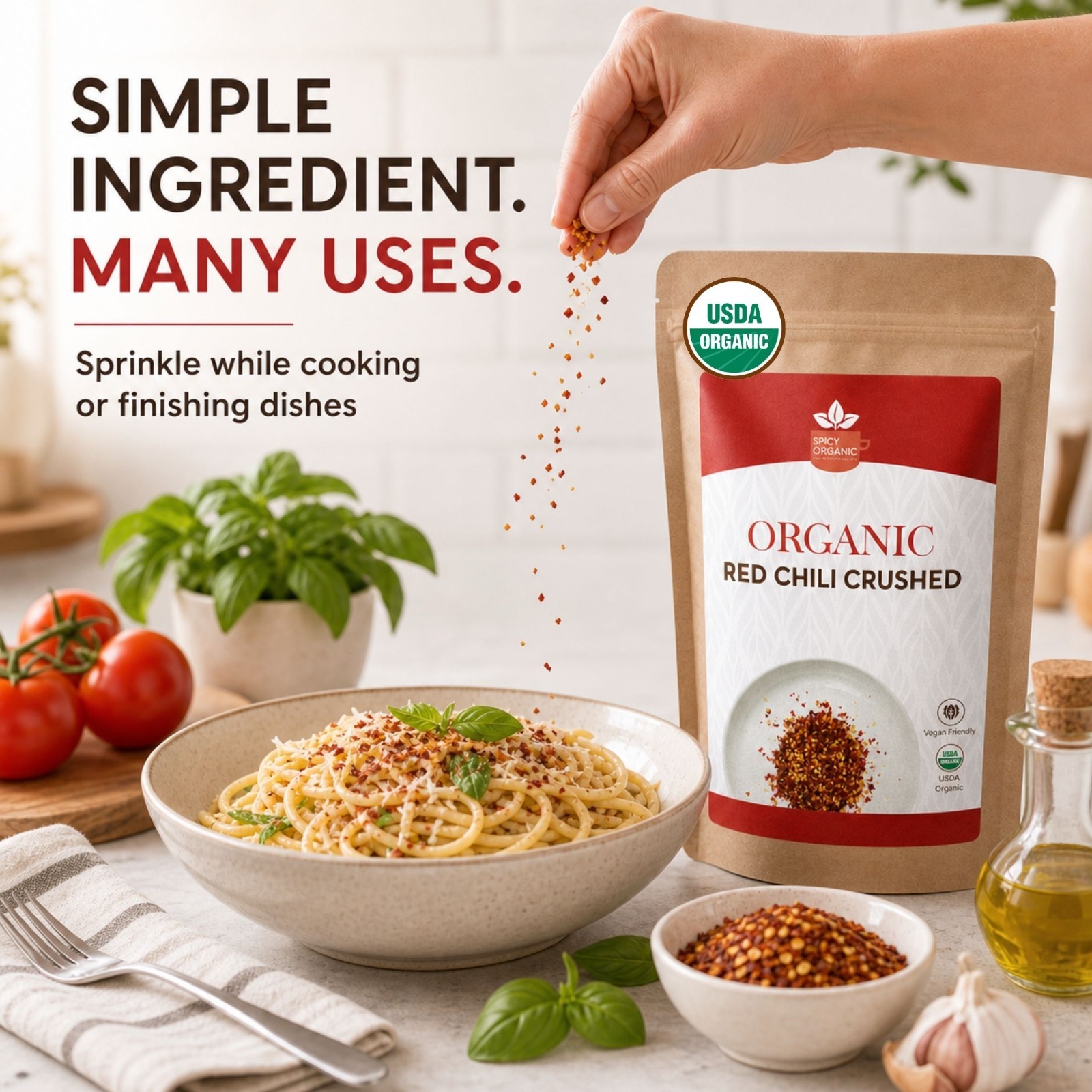 Spicy Organic Red Chili Flakes 3 lbs | USDA Organic