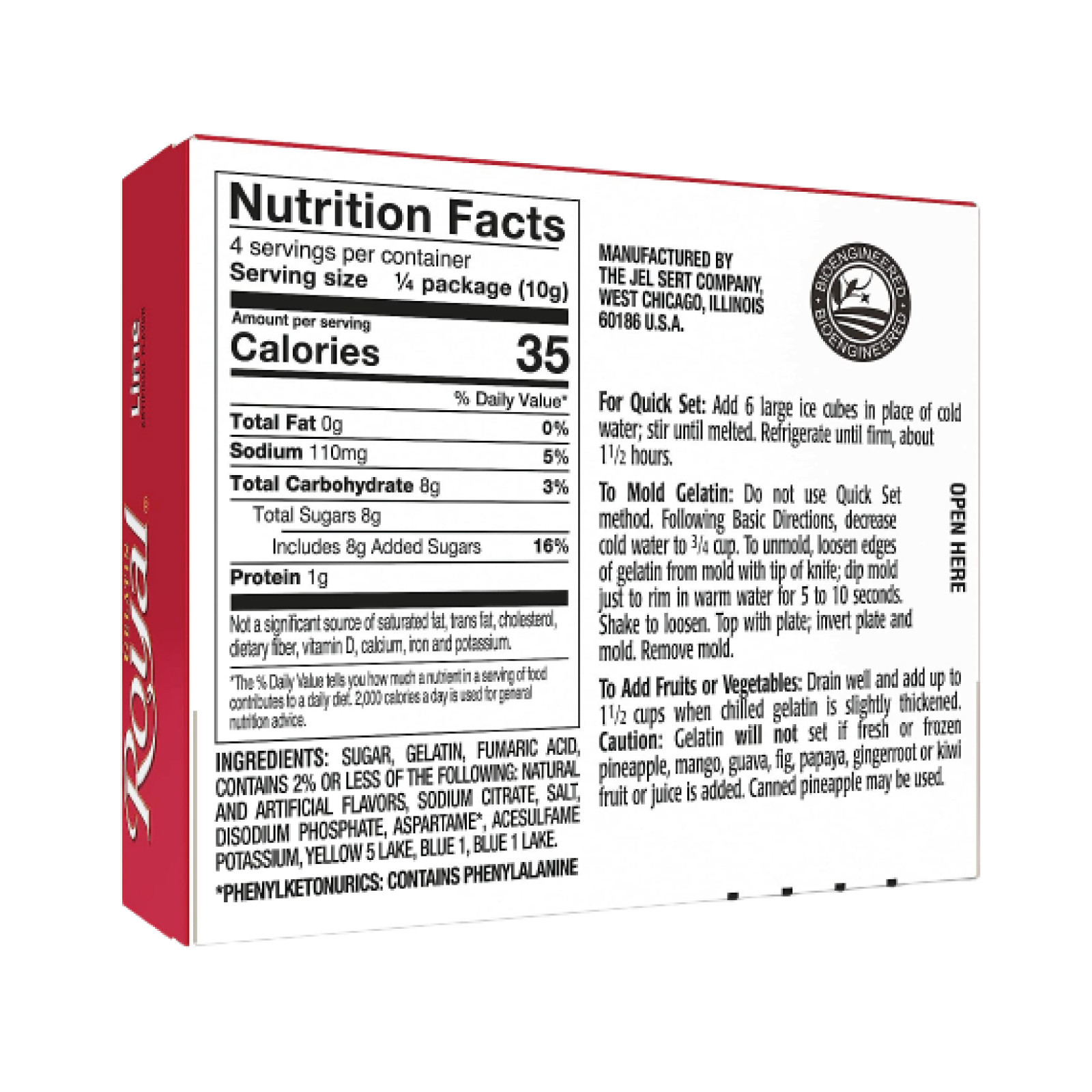 12x Packs Royal Lime Flavor Fat Free Gelatin | 4 Servings Per Pack | 1.4oz