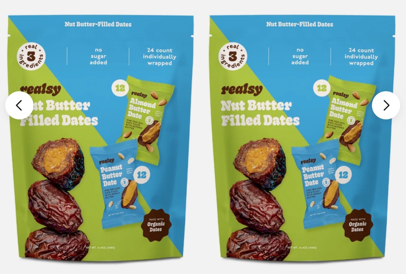 2 Packs Realsy Nut Butter Filled Dates, Made With ORGANIC Dates, 14.4oz Exp 5/27